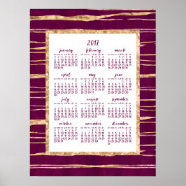 Póster Cartaz de Calendário Anual de 2017 Magenta e Doura