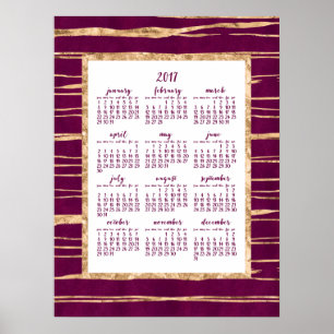 Póster Cartaz de Calendário Anual de 2017 Magenta e Doura