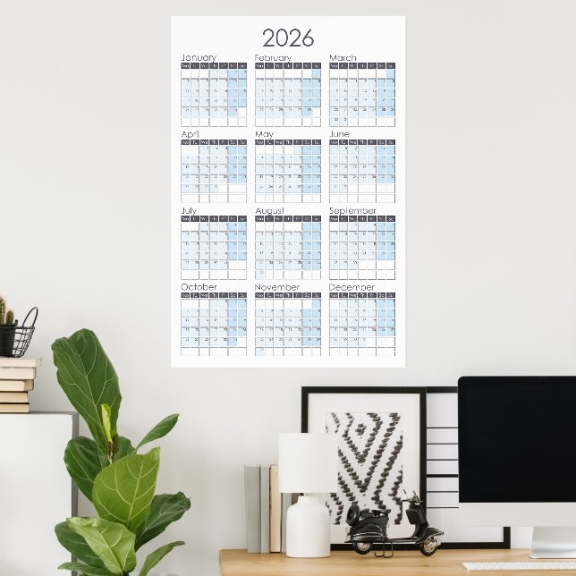 Poster Cartaz de Calendário Anual Vertical 2026 (Escritório em casa)