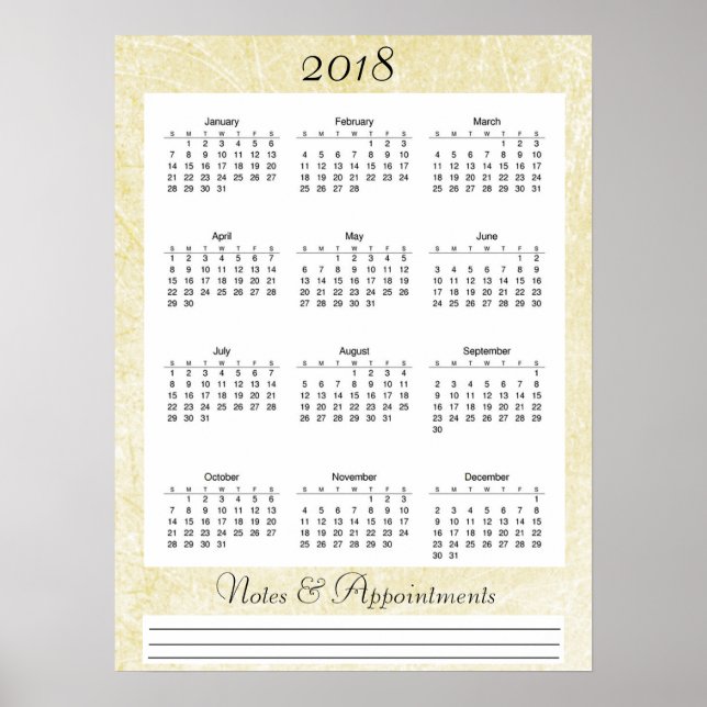Póster Cartaz de calendário bege 2018 (Frente)