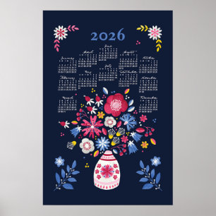 Poster Cartaz de Calendário de 2026 Folksy Bouquet
