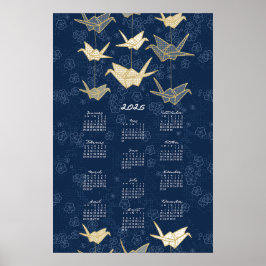 Poster Cartaz de Calendário de 2026 Grous de Origami Azul
