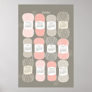 Poster Cartaz de Calendário de 2026 Malharia Bege e Rosa