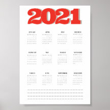 cartaz de calendário de parede de 2021