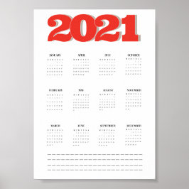 Poster cartaz de calendário de parede de 2021