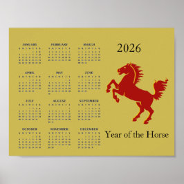 Poster Cartaz de calendário do Ano do Cavalo 2026