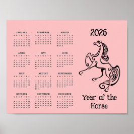 Poster Cartaz de Calendário do Ano do Cavalo 2026