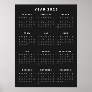 Poster Cartaz de Calendário Minimalista 2025