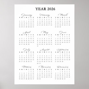 Poster Cartaz de Calendário Minimalista 2026