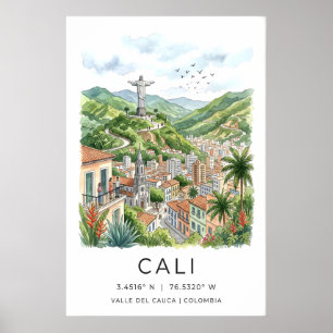 Poster Cartaz de Cali Colômbia - Paisagem Urbana da Capit
