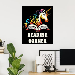 Poster Cartaz de Canto de Leitura Unicórnio Arco-íris