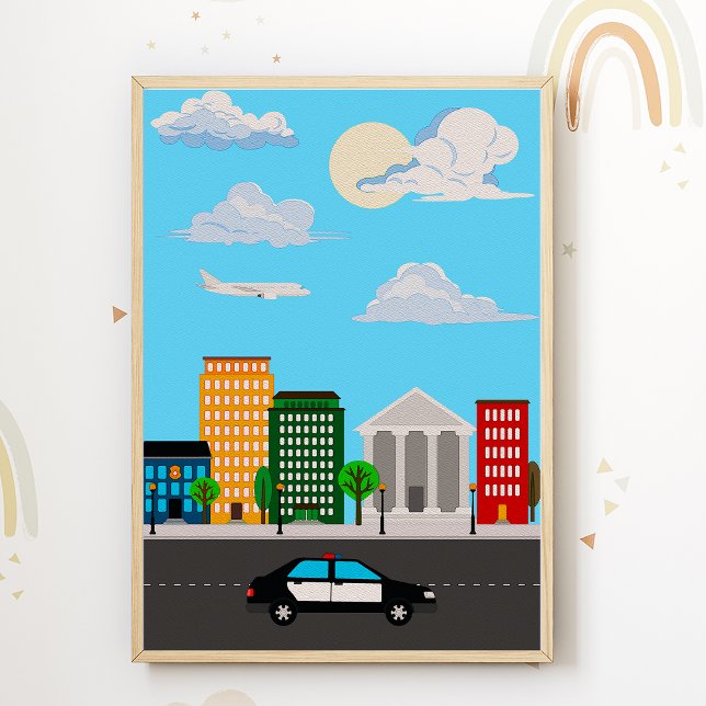 Poster Cartaz de Carro da Polícia para Quarto de Crianças (Criador carregado)