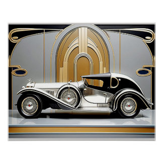Póster Cartaz de carro estilo Art Déco dos anos 1920.