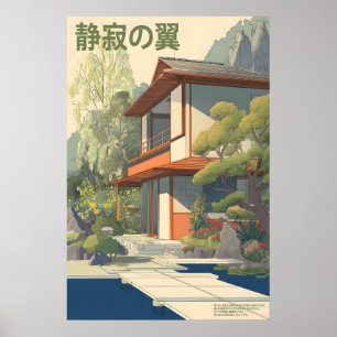 Poster Cartaz de Casa Japonesa Jardim à Beira do Lago, Ca