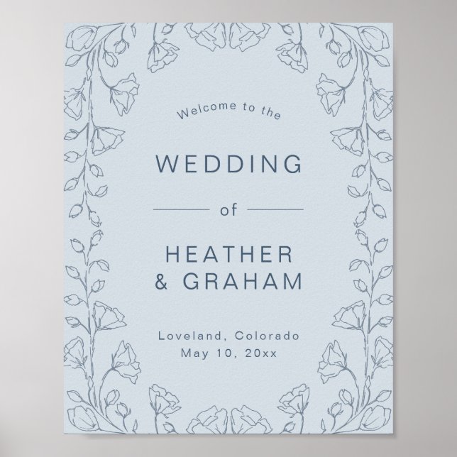 Poster Cartaz de Casamento Azul Empoeirado (Frente)