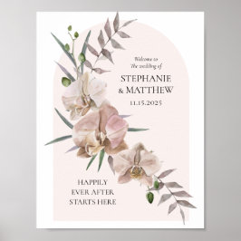 Poster Cartaz de Casamento Boho Arco Orquídeas Empoeirada