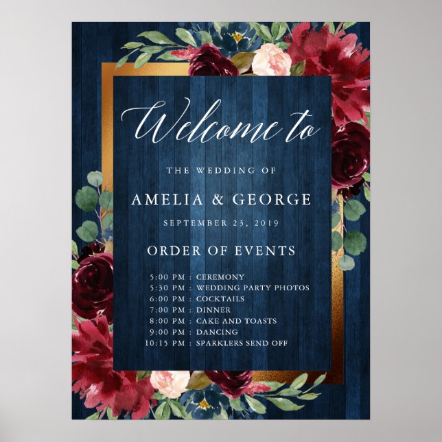 Poster Cartaz de casamento Burgundy (Frente)