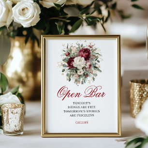 Poster Cartaz de Casamento com Bar Aberto Glam Blush Burg