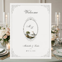 Poster Cartaz de Casamento com Monograma de Paisagem Fran