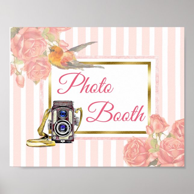 Poster Cartaz de casamento de cabine de fotos floral rosa (Frente)