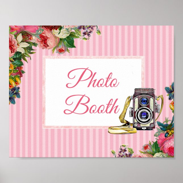 Póster Cartaz de casamento de cabine de fotos floral rosa (Frente)