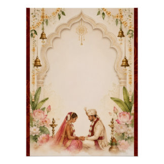 Póster Cartaz de Casamento de Noiva e Noivo Indiano