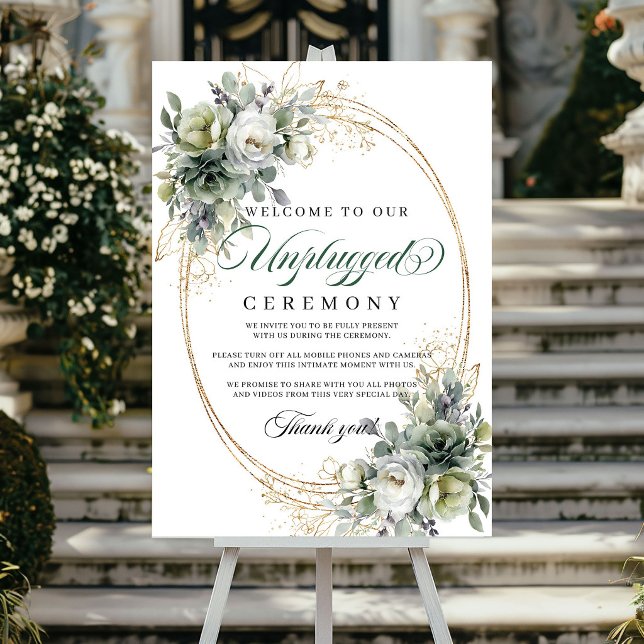 Poster Cartaz de Casamento Desconectado com Eucalipto Boê (Bohemian Eucalyptus Unplugged Wedding Poster Sign)