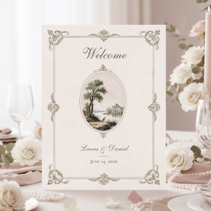 Poster Cartaz de Casamento Elegante Chateau Vintage Franc
