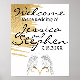 Poster Cartaz de casamento elegante dourado e preto
