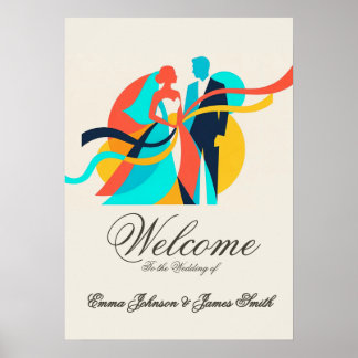 Poster Cartaz de Casamento em Creme Abstrato