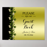 Cartaz de casamento floral romântico chique dourad