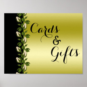 Poster Cartaz de Casamento Floral Romântico Dourado e Pre