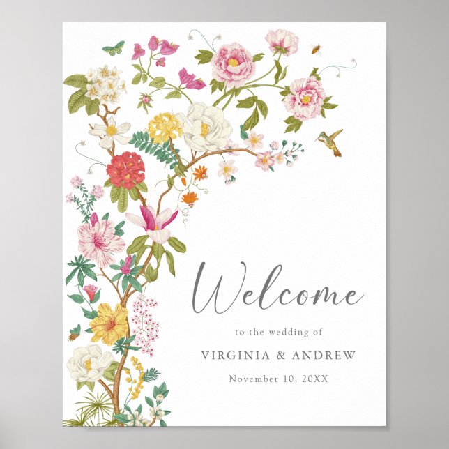 Poster Cartaz de Casamento Floral Vintage (Frente)