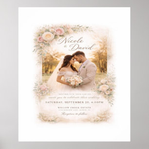 Poster Cartaz de Casamento Floral Vintage — Foto & Nome P