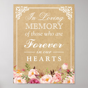 Póster Cartaz de Casamento Kraft Floral Em Memória Carinh