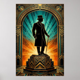 Poster Cartaz de Cavalheiro com Sombra no Estilo Art Déco