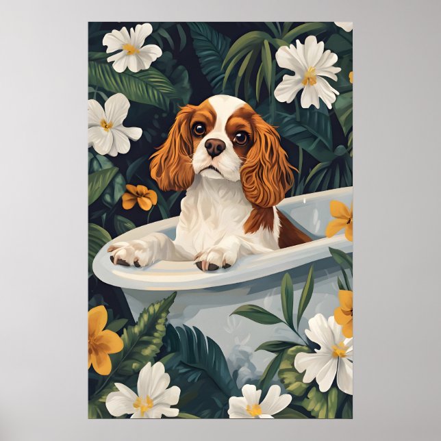 Poster Cartaz de Cavalier King Charles Spaniel na Banheir (Frente)