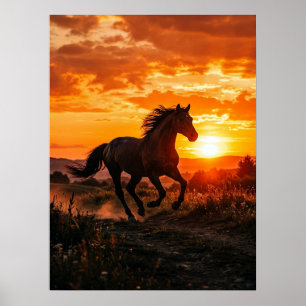 Poster Cartaz de Cavalo Arte de Parede Pôr do Sol