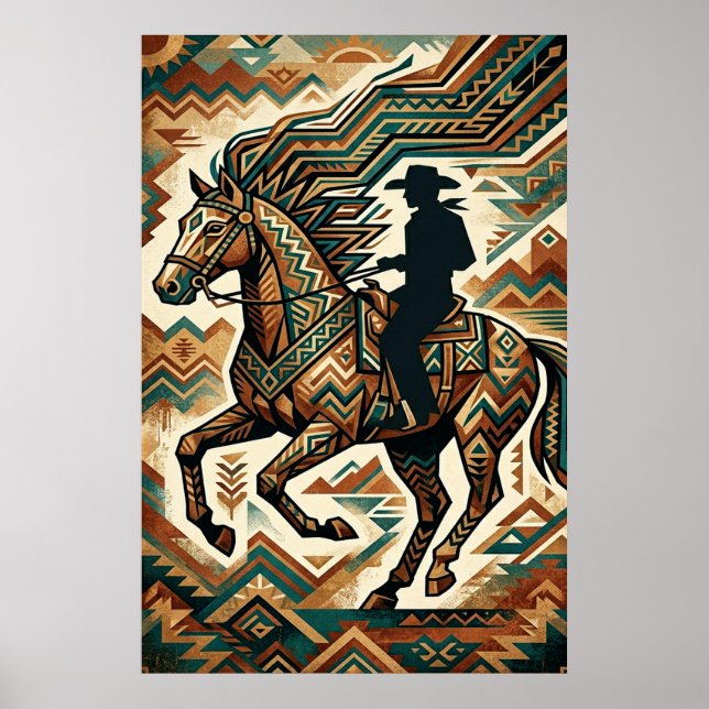 Poster Cartaz de Cavalo e Cavaleiro Art Déco - Geométrico (Frente)