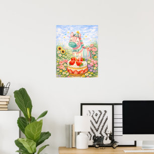Poster Cartaz de Cavalos de Aniversário Fofo – Aquarela S