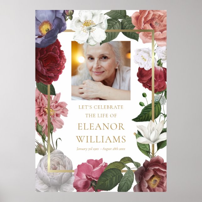 Poster Cartaz de Celebração de Vida com Foto Floral para  (Frente)