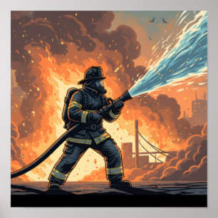 Poster Cartaz de Cena de Ação Épica de Bombeiro