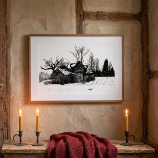 Poster Cartaz de Cena de Inverno de Velha Fazenda em Dese