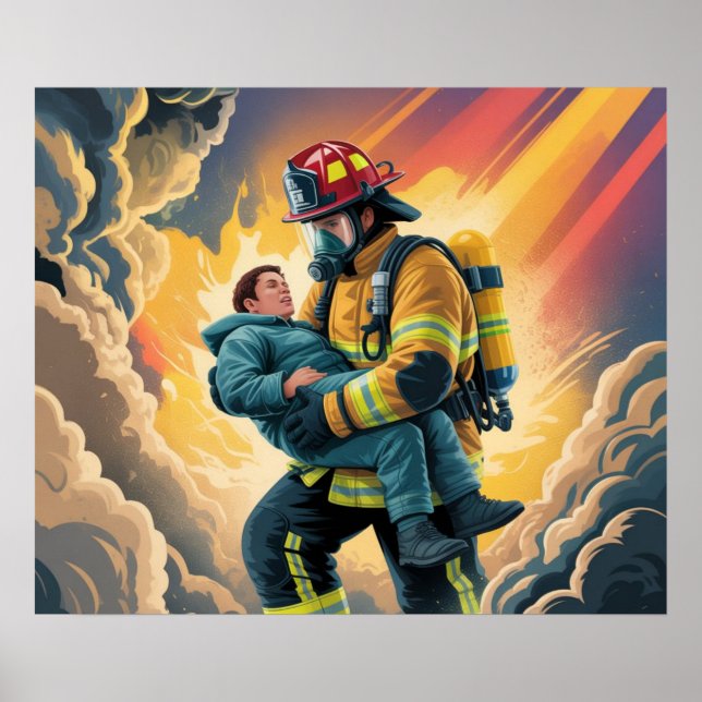 Poster Cartaz de Cena de Resgate de Herói Bombeiro (Frente)