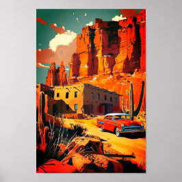 Poster Cartaz de Cena do Deserto com Carro Antigo