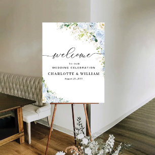 Poster Cartaz de Cerimônia de Casamento Floral Azul Poeir