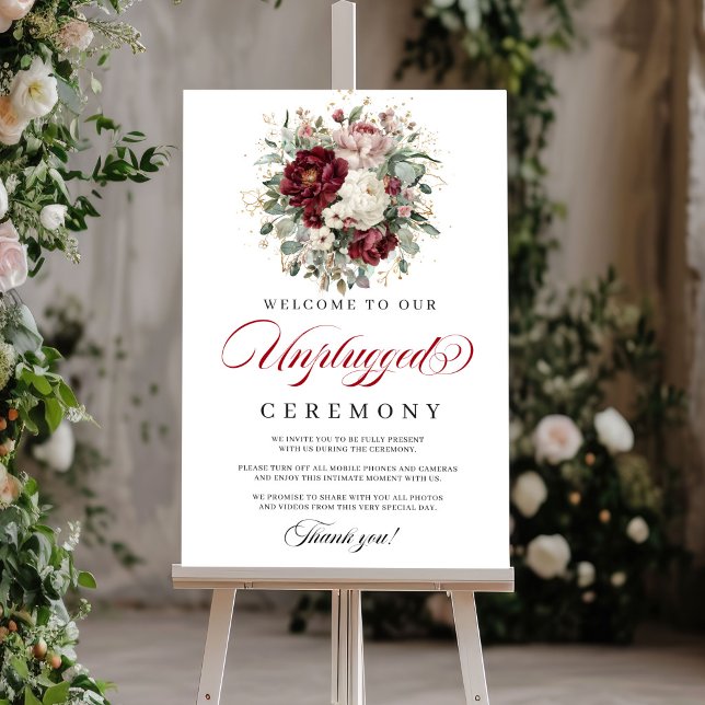 Poster Cartaz de Cerimônia Desconectada Chic Blush Burgun (Chic Blush Burgundy Unplugged Ceremony Poster)