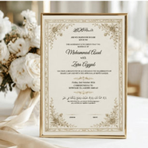 Poster Cartaz de Certificado de Nikkah Nama Floral em Our