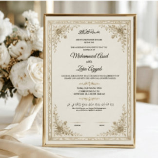 Poster Cartaz de Certificado de Nikkah Nama Floral em Our