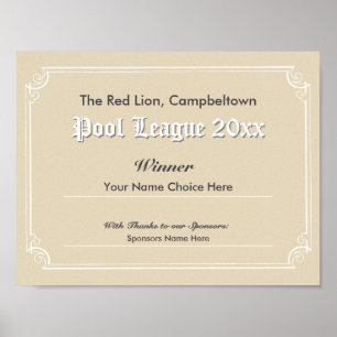 Poster Cartaz de Certificado de Vencedor de Competição de